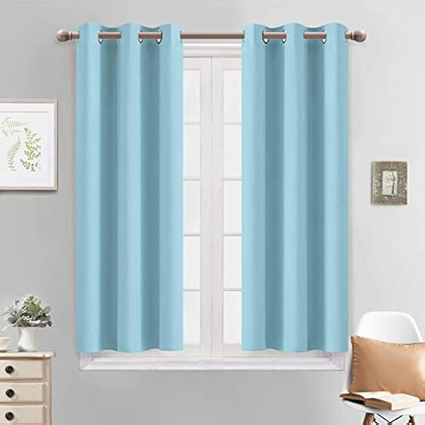 Yakamok Cortinas opacas de 45 pulgadas de largo, para oscurecer la habitación, con aislamiento térmico y ojales, para dormitorio, 38 pulgadas de ancho x 45 pulgadas de largo, azul cielo, 2 paneles